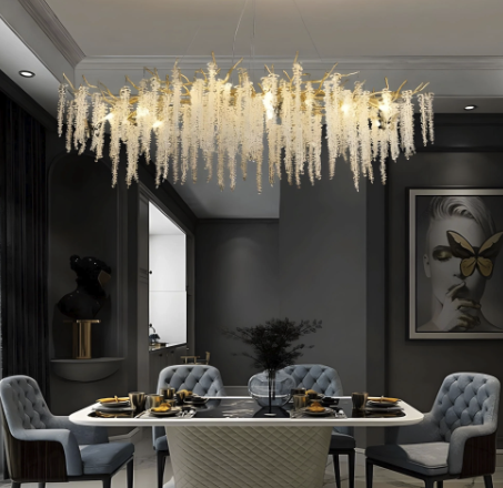 Elegant Dining Room Lighting: Long Strip Orchid Vine Chandelier