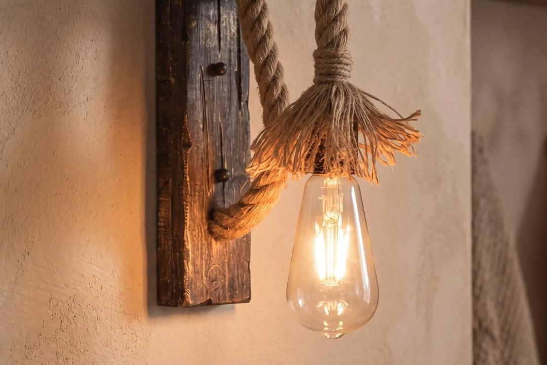 Rustic Rope Wrapped Gallery Wall Lamp: A Cozy Lighting Solution